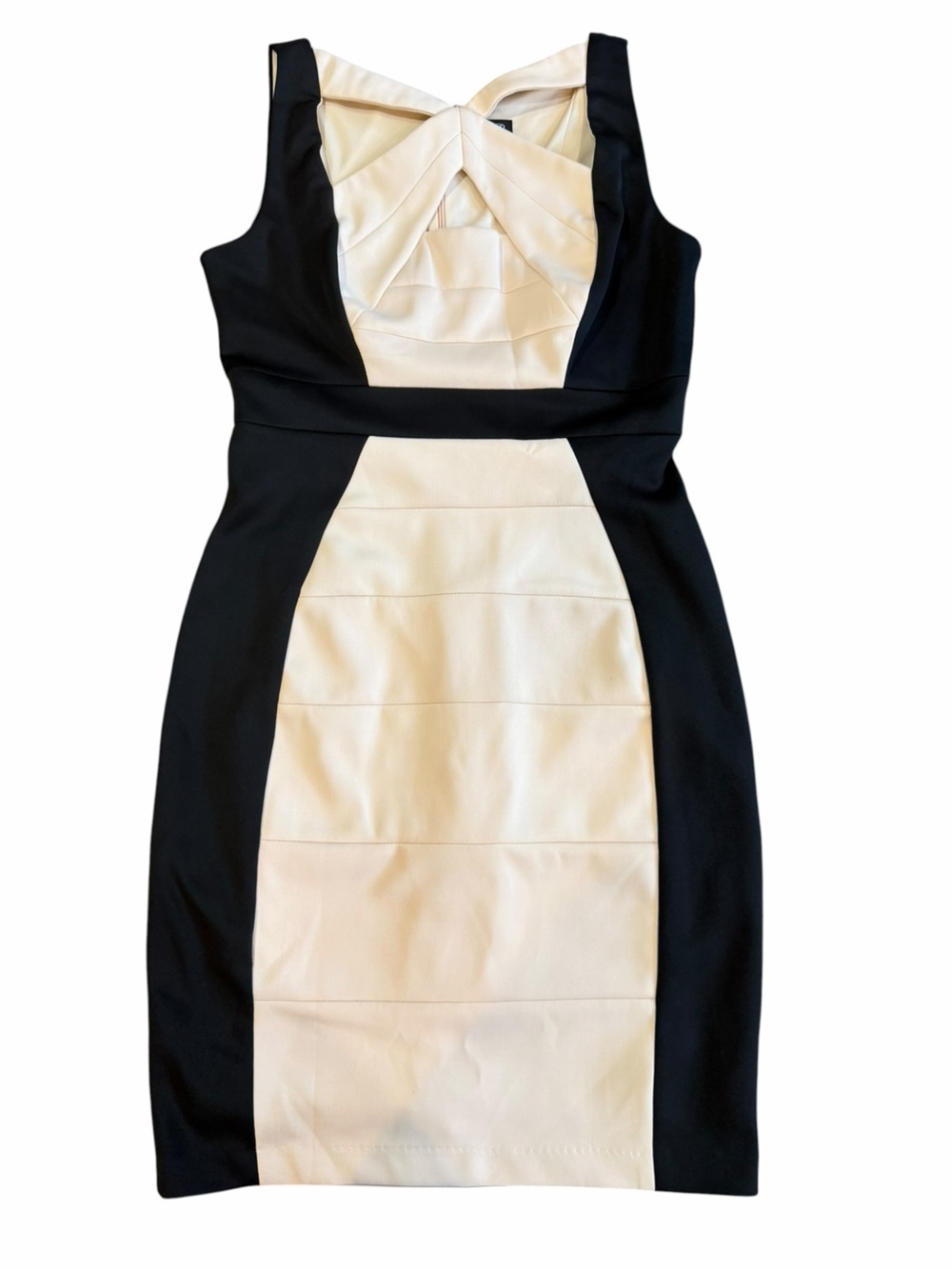 JAX Size 8 Black Ivory Colorblock Sheath Dress Cutout Neckline